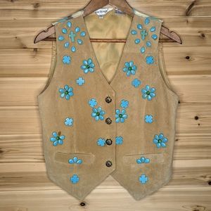Vintage Western Leather Vest with Turquoise Stones Size Small Western